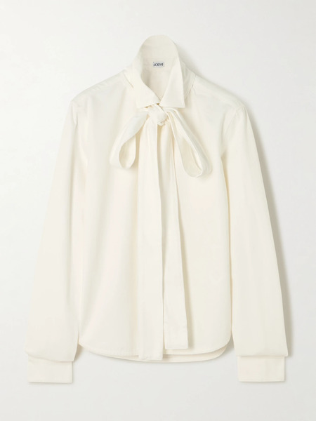  Loewe Loewe - Pussy-bow Cotton-twill Blouse - White 