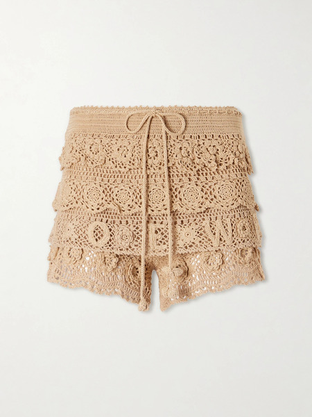  Loewe Loewe - Ruffled Drawstring Cotton Crocheted-knit Shorts - Beige 