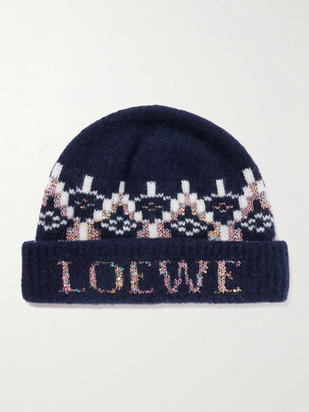  Loewe Loewe - Sequin-embellished Fair Isle Wool-blend Beanie - Navy 