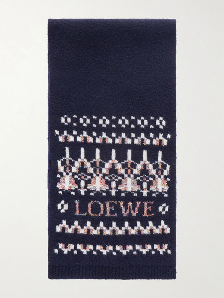  Loewe Loewe - Sequin-embellished Fair Isle Wool-blend Scarf - Navy 