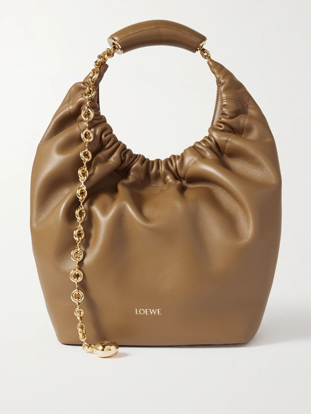  Loewe Loewe - Squeeze Small Chain-embellished Gathered Leather Shoulder Bag - Tan 