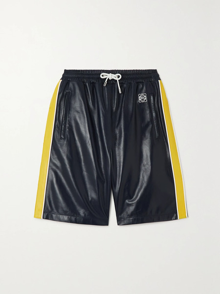  Loewe Loewe - Striped Leather Shorts - Navy 