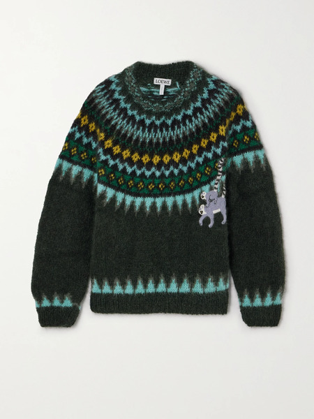  Loewe Loewe - + Suna Fujita Fair Isle Embroidered Mohair-blend Sweater - Green 