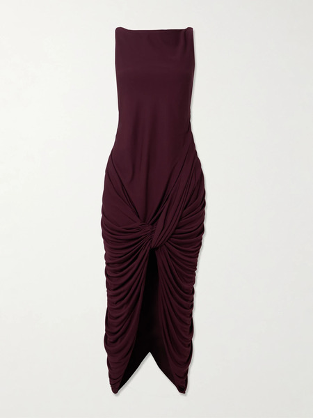  Loewe Loewe - Twisted Gathered Jersey Midi Dress - Burgundy 