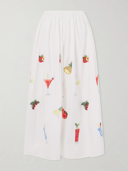  Loretta Caponi Loretta Caponi - Talamone Pleated Embroidered Cotton-poplin Maxi Skirt - Multi 