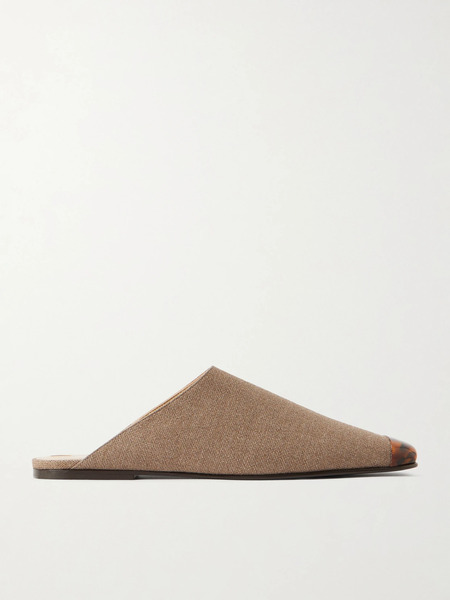  Loro Piana Loro Piana - Alba Embellished Cashmere And Silk-blend Hopsack Slippers - Taupe 