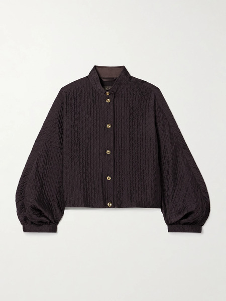  Loro Piana Loro Piana - Cropped Quilted Silk-cloqué Jacket - Brown 