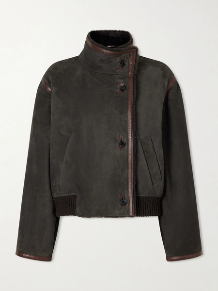  Loro Piana Loro Piana - Jekel Leather-trimmed Shearling-lined Suede Jacket - Dark Brown 