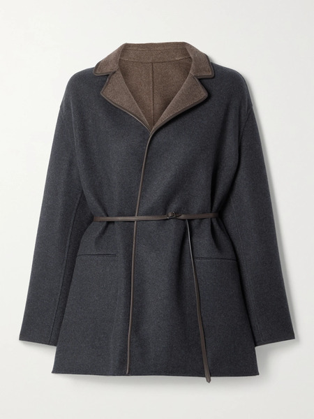  Loro Piana Loro Piana - Jimi Reversible Belted Leather-trimmed Cashmere-blend Jacket - Charcoal 
