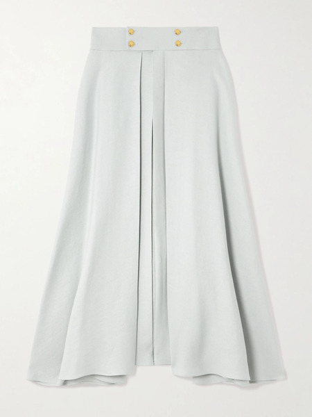  Loro Piana Loro Piana - Petra Pleated Linen-twill Midi Skirt - Light Blue 