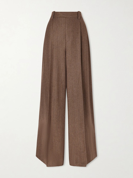  Loro Piana Loro Piana - Pleated Pinstriped Wool And Cashmere-blend Wide-leg Pants - Brown 