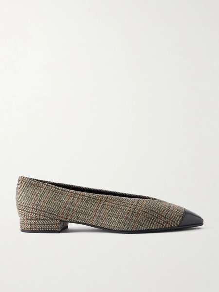  Loro Piana Loro Piana - Rebecca Leather-trimmed Checked Tweed Ballet Flats - Gray 