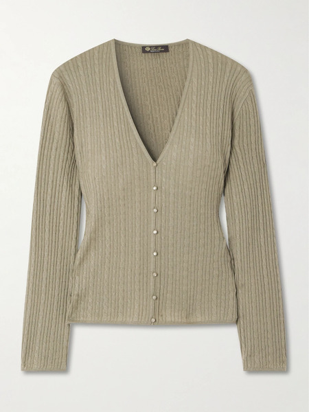  Loro Piana Loro Piana - Rimella Cable-knit Cashmere And Silk-blend Cardigan - Sage Green 