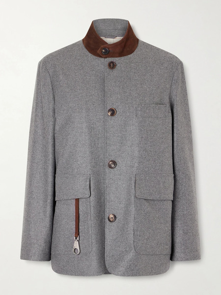  Loro Piana Loro Piana - Roadster Suede-trimmed Wool And Cashmere-blend Jacket - Gray 