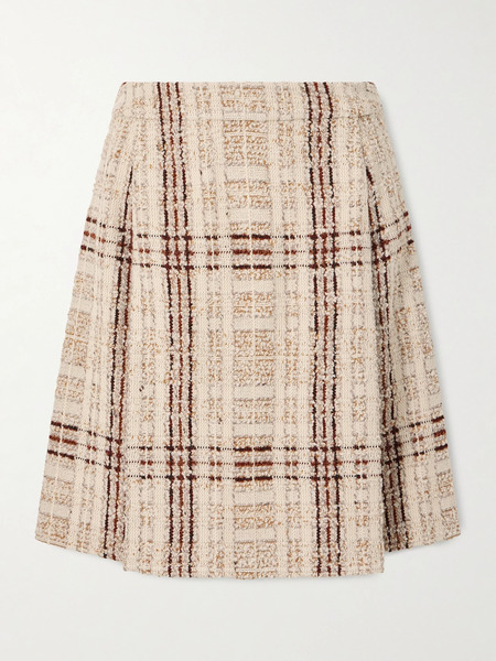  Loro Piana Loro Piana - Stefanie Pleated Checked Wool-blend Tweed Mini Skirt - Cream 