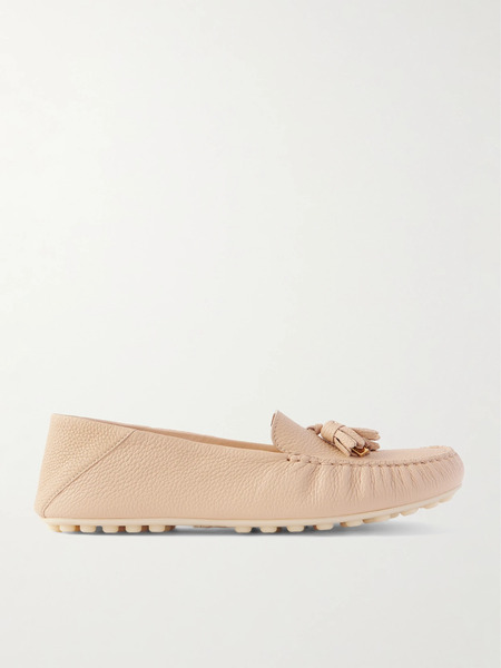  Loro Piana Loro Piana - Tasseled Textured-leather Collapsible-heel Loafers - Beige 