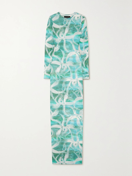  Louisa Ballou Louisa Ballou - High Tide Floral-print Stretch Recycled-tulle Maxi Dress - Turquoise 