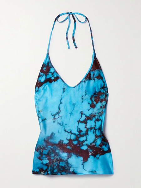  Louisa Ballou Louisa Ballou - Nothing Tie-dyed Silk-blend Satin Halterneck Top - Turquoise 