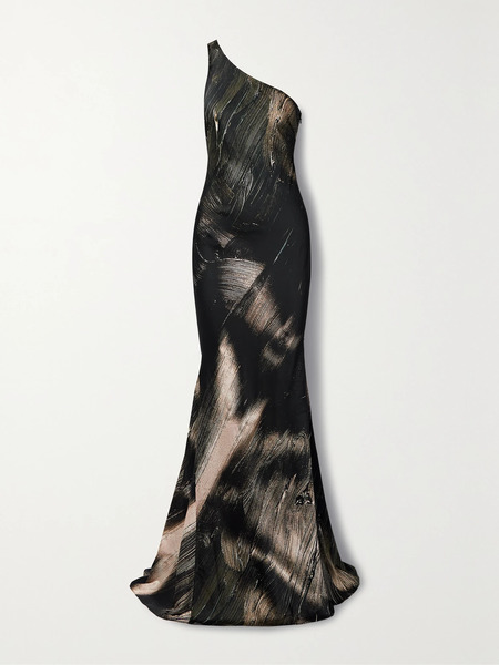  Louisa Ballou Louisa Ballou - One-shoulder Printed Stretch-silk Maxi Dress - Black 
