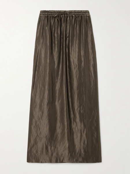  Loulou De Saison Loulou De Saison - Liam Linen And Silk-blend Satin Drawstring Skirt - Taupe 
