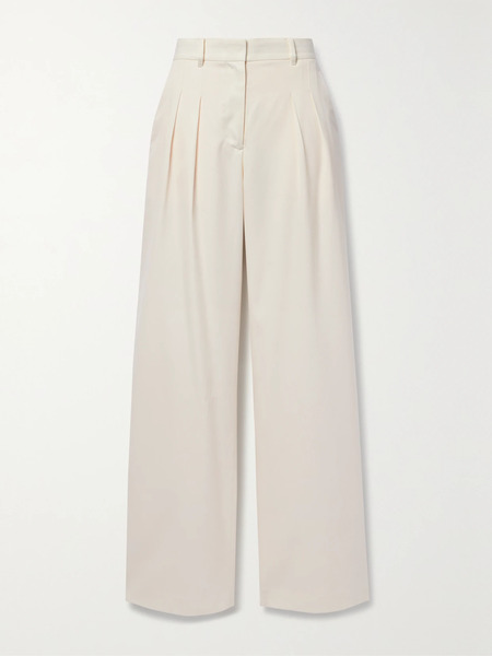  Loveshackfancy Loveshackfancy - Adams Pleated Wool-blend Twill Wide-leg Pants - White 