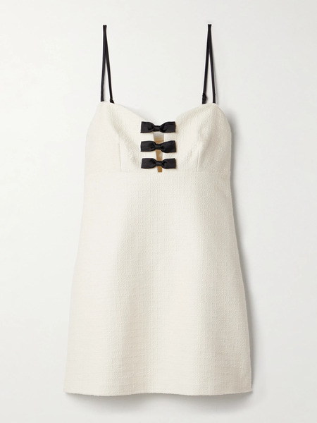  Loveshackfancy Loveshackfancy - Adelaide Bow-embellished Satin-trimmed Cotton-tweed Mini Dress - Cream 