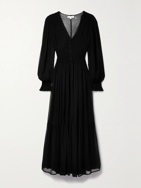  Loveshackfancy Loveshackfancy - Evalina Smocked Chiffon Maxi Dress - Black 