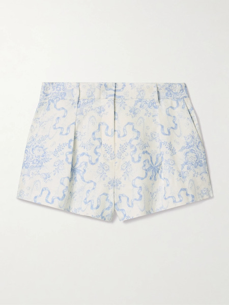  Loveshackfancy Loveshackfancy - Lacette Pleated Printed Linen Shorts - Blue 