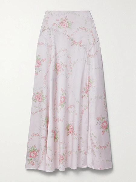  Loveshackfancy Loveshackfancy - Ziggy Floral-print Silk-charmeuse Maxi Skirt - Pink 