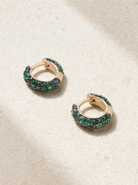  Lucy Delius Lucy Delius - Chubby Rhodium-plated 14-karat Recycled Gold Emerald Hoop Earrings - Green 