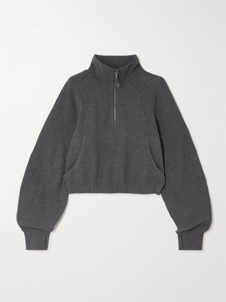  Lululemon Lululemon - Cropped Waffle-knit Half-zip Sweater - Dark Gray 