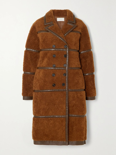  Lvir Lvir - Double-breasted Faux Leather-trimmed Faux Shearling Coat - Brown 