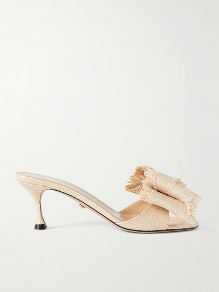  Mach & Mach Mach & Mach - Cadeau Bow-embellished Raffia Mules - Beige 