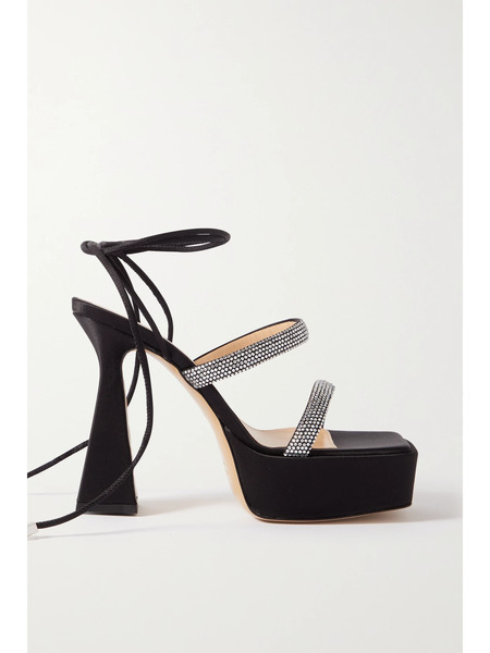  Mach & Mach Mach & Mach - Devon Crystal-embellished Satin Platform Sandals - Black 