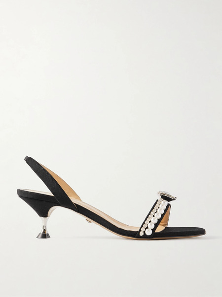  Mach & Mach Mach & Mach - Diamond Of Elizabeth Embellished Faille Slingback Sandals - Black 