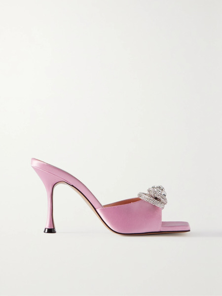  Mach & Mach Mach & Mach - Double Bow Crystal-embellished Satin Mules - Pink 
