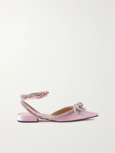  Mach & Mach Mach & Mach - Double Bow Crystal-embellished Satin Point-toe Flats - Pink 