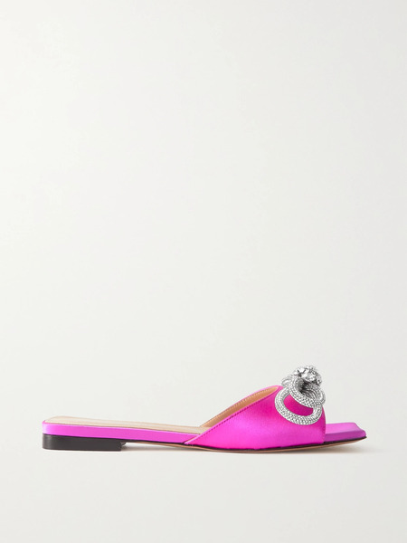  Mach & Mach Mach & Mach - Double Bow Crystal-embellished Satin Slides - Fuchsia 