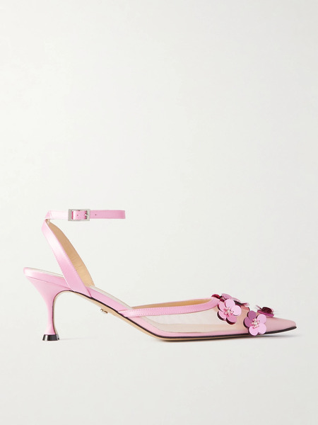  Mach & Mach Mach & Mach - Embellished Satin-trimmed Mesh Pumps - Pink 
