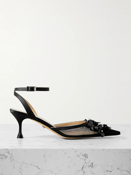  Mach & Mach Mach & Mach - Satin-trimmed Embellished Mesh Pumps - Black 