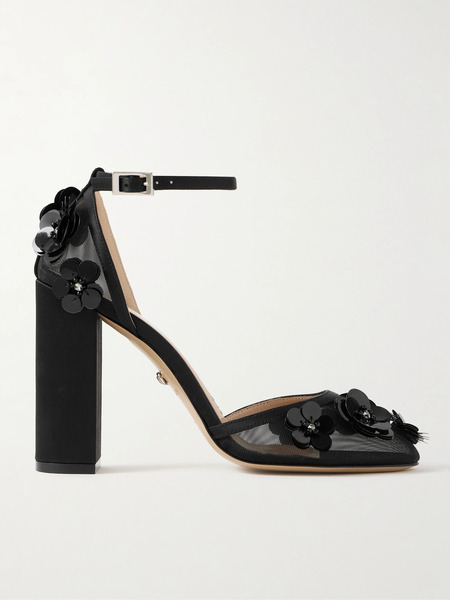  Mach & Mach Mach & Mach - Satin-trimmed Embellished Mesh Pumps - Black 