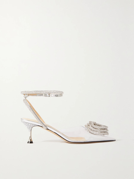  Mach & Mach Mach & Mach - Triple Heart Crystal-embellished Pvc And Metallic Leather Pumps - Clear 