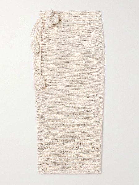 Magda Butrym Magda Butrym - Appliquéd Crocheted Cotton-blend Midi Skirt - Beige 