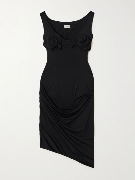  Magda Butrym Magda Butrym - Appliquéd Layered Draped Stretch-jersey Mini Dress - Black 