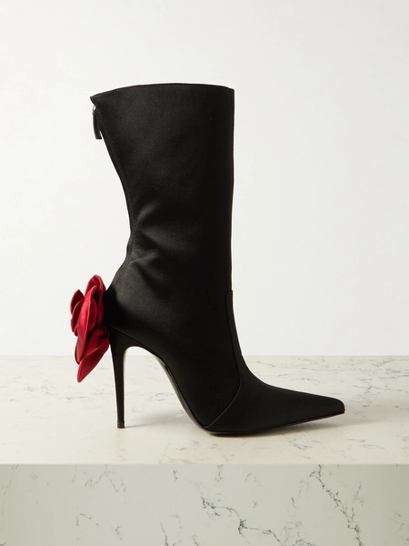  Magda Butrym Magda Butrym - Appliquéd Satin Point-toe Boots - Black 
