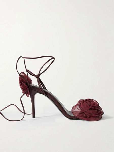  Magda Butrym Magda Butrym - Appliquéd Tulle-trimmed Leather Sandals - Burgundy 