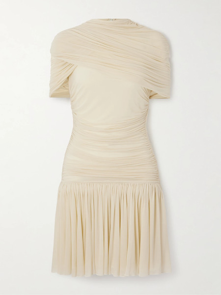  Magda Butrym Magda Butrym - Cape-effect Draped Ruched Jersey Mini Dress - Beige 