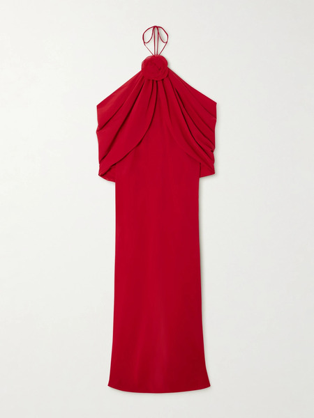  Magda Butrym Magda Butrym - Cold-shoulder Appliquéd Silk-blend Chiffon Maxi Dress - Red 