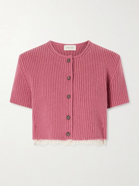  Magda Butrym Magda Butrym - Cropped Crochet-trimmed Cashmere Cardigan - Pink 