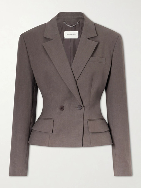  Magda Butrym Magda Butrym - Double-breasted Cropped Linen-blend Blazer - Brown 